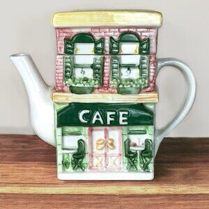Vintage Main Street Cafe Store Front Ceramic Teapot Functional Art Collectible